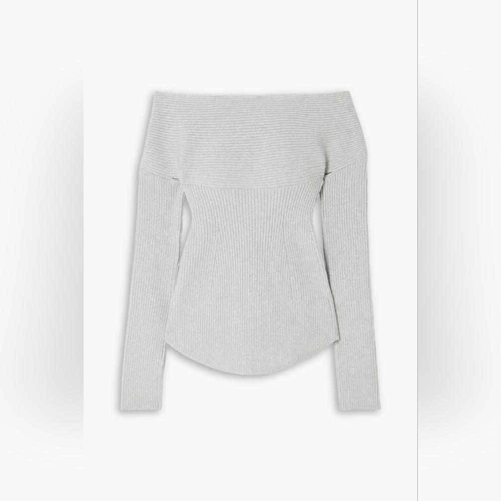 S2. NWT KHAITE SALMA OFF THE SHOULDER CUTOUT METALLIC KNIT TOP - Picture 3 of 9
